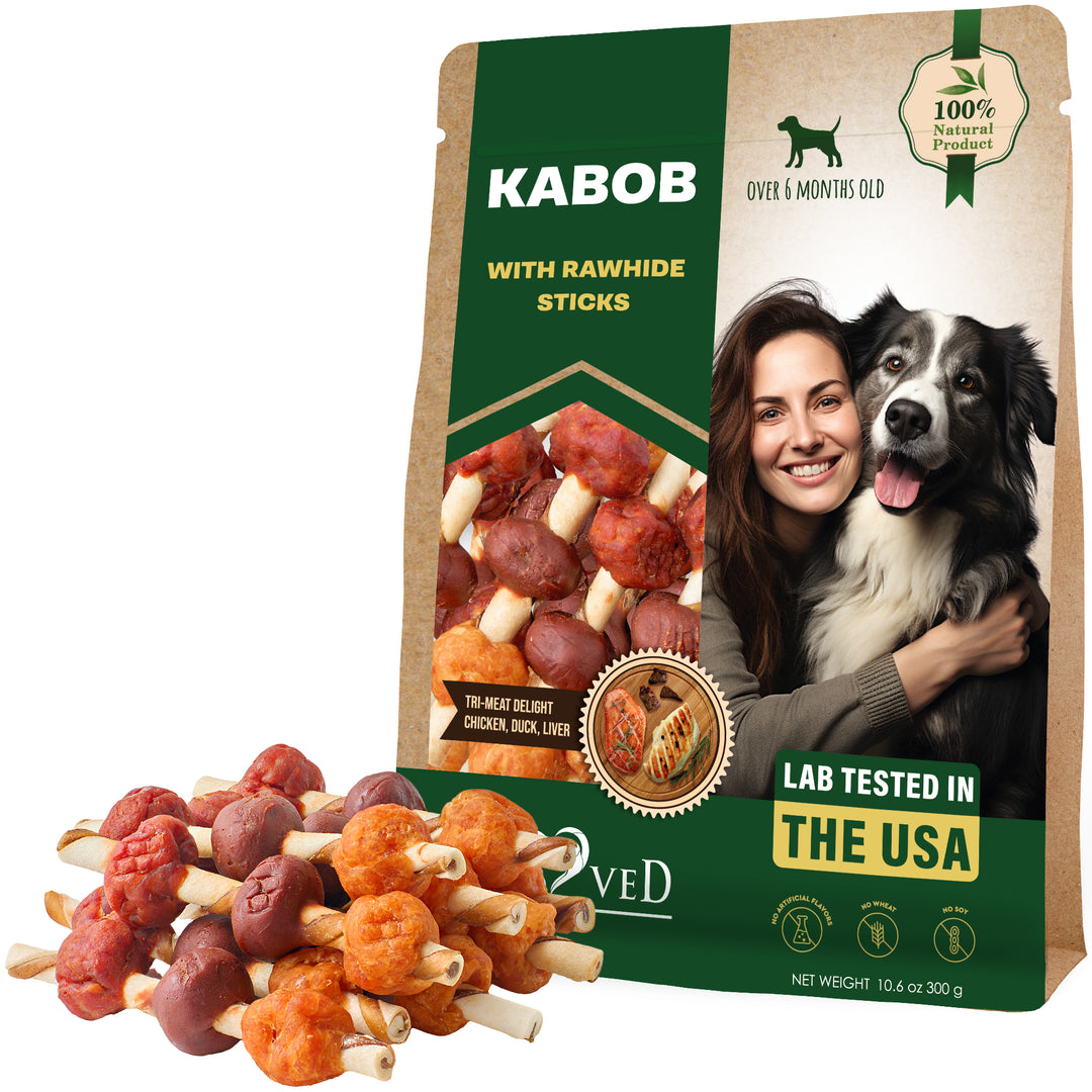 Kabobs Dog Rawhide Treats with Duck & Chicken Human Grade Meat - All Natural Dried Snacks - Grain Free Long Lasting Chews for Large & Small Dogs - Best Sticks for Training & Healthy Teeth