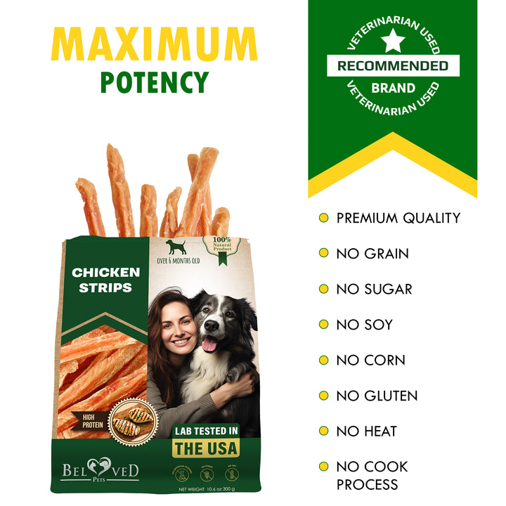 Chicken Jerky Strips Dog Treats - Human Grade Meat Sticks - Natural Pet Dried Snacks Rawhide - Free - Long Lasting Chews for Large & Small Dogs - Best for Training & Healthy Teeth