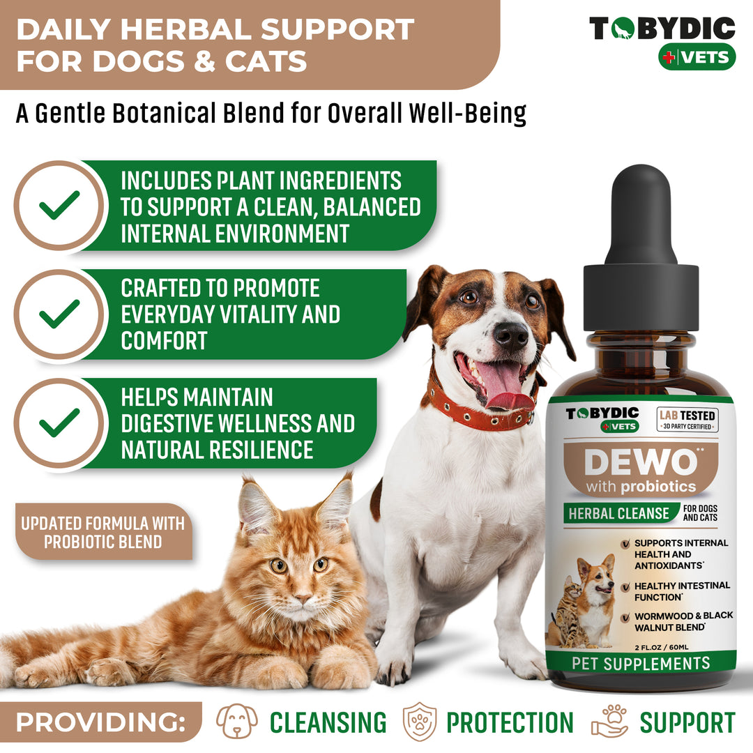 Broad Spectrum Herbal Intestinal Defense with Probiotic for Cats & Dogs - Natural Support Helps to Remove Toxins - Supplement Drops - Made in USA