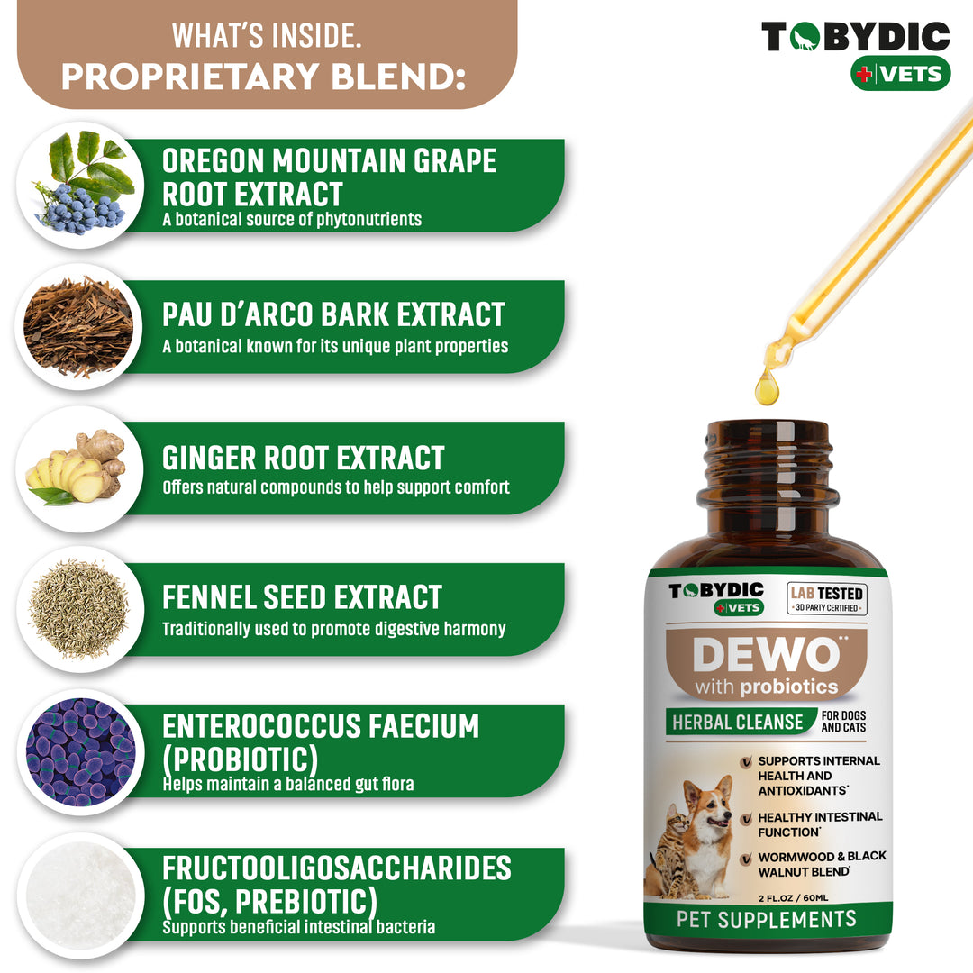 Broad Spectrum Herbal Intestinal Defense with Probiotic for Cats & Dogs - Natural Support Helps to Remove Toxins - Supplement Drops - Made in USA