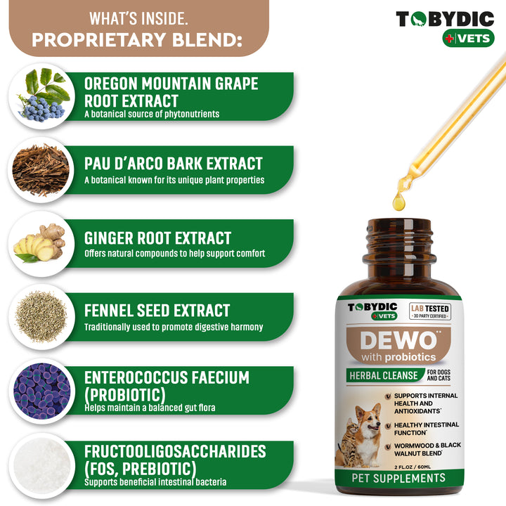 Broad Spectrum Herbal Intestinal Defense with Probiotic for Cats & Dogs - Natural Support Helps to Remove Toxins - Supplement Drops - Made in USA