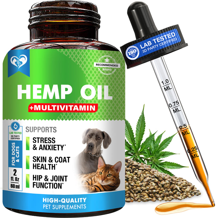 Cat & Dog Hemp Oil Drops - Pet Calming Anti Anxiety & Herbal Stress Relief - Natural Organic Liquid Medication for Arthritis & Hip, Joint Pain Releaf - Dog Sedative Supplements Made in USA