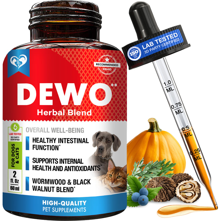 Natural Intestinal Defense for Dogs & Cats – Herbal Cleanse with Wormwood, Black Walnut – Promotes Healthy Gut & Flora Balance 2-fl oz bottle.