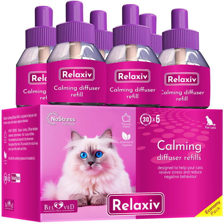 Relaxiv Calming Cat Diffuser Refill & Anti Anxiety Pet Products - Feline Calm Pheromones & Cats Comfort - Stress Relief Help with Pee, New Zone, Aggression, Fighting with Dogs & Behavior Control