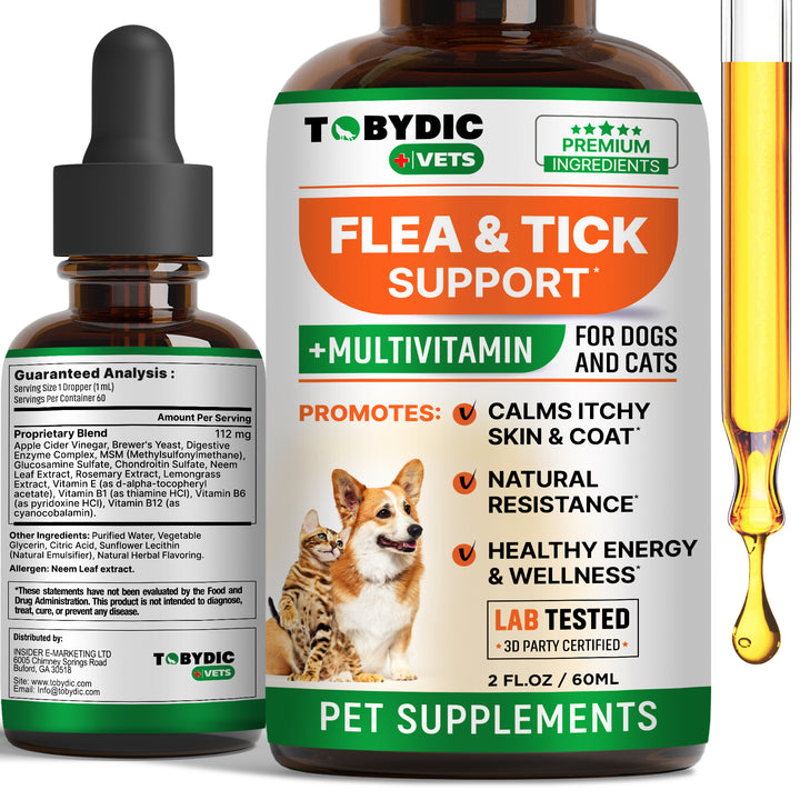 Flea & Tick Support - Oral Flea Natural Control for Dogs and Cats - Herbal for Small and Large Dogs with Multivitamin Pet Supplement Made in USA