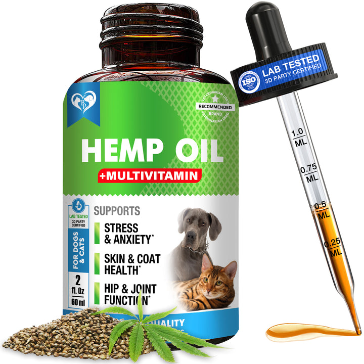 Cat & Dog Hemp Oil Drops - Pet Calming Anti Anxiety & Herbal Stress Relief - Natural Organic Liquid Medication for Arthritis & Hip, Joint Pain Releaf - Dog Sedative Supplements Made in USA