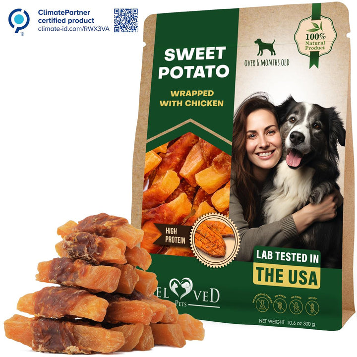Dog Sweet Potato Wrapped with Chicken & Pet Natural Chew Treats - Grain Free Meat & Human Grade Dried Snacks in Bulk - Best Twists for Training Small & Large Dogs (Sweet Potato)