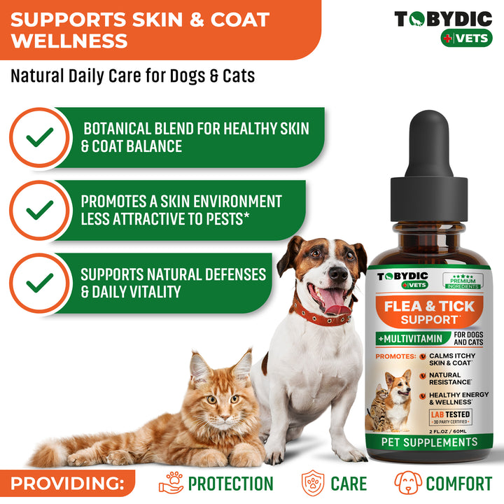 Flea & Tick Support - Oral Flea Natural Control for Dogs and Cats - Herbal for Small and Large Dogs with Multivitamin Pet Supplement Made in USA