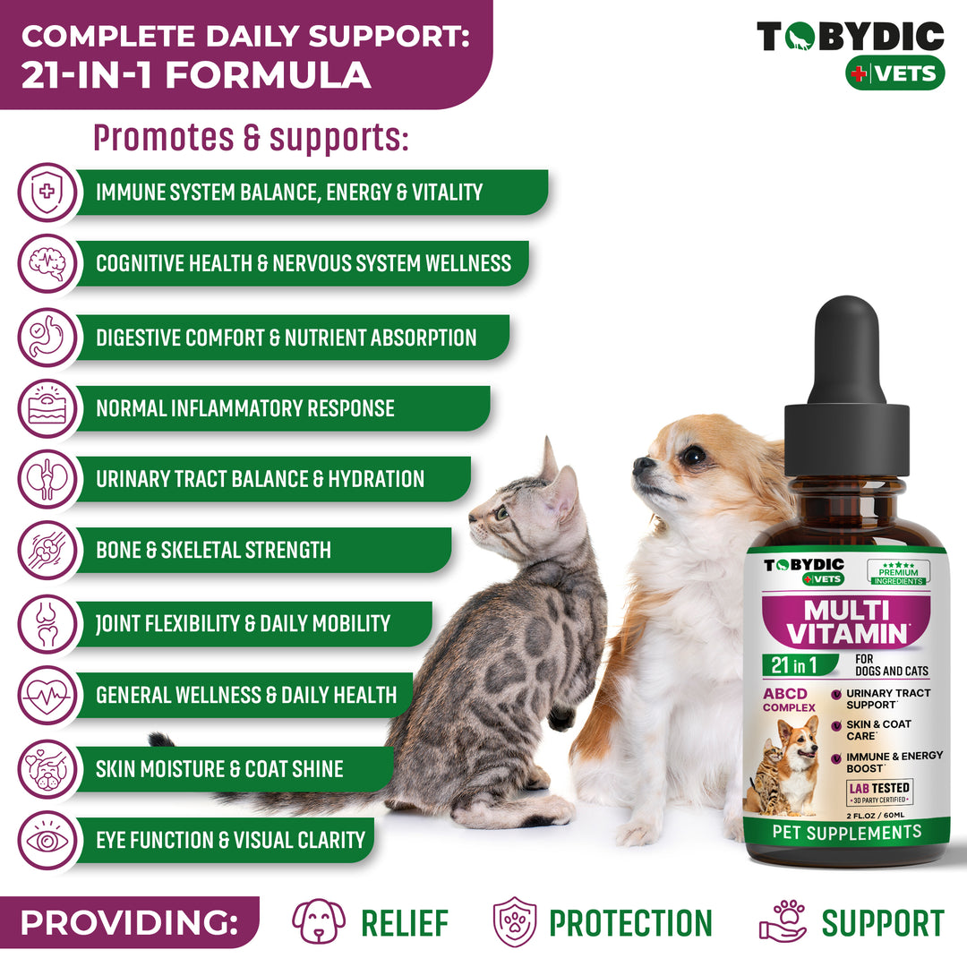 Cat & Dog Multivitamin 21 in 1 Pet Supplements with Cranberry & Glucosamine - Natural Medicine & Support for UTI, Urinary Tract, Bladder, Kidney, Skin Coat, Joints Treatment Made in USA