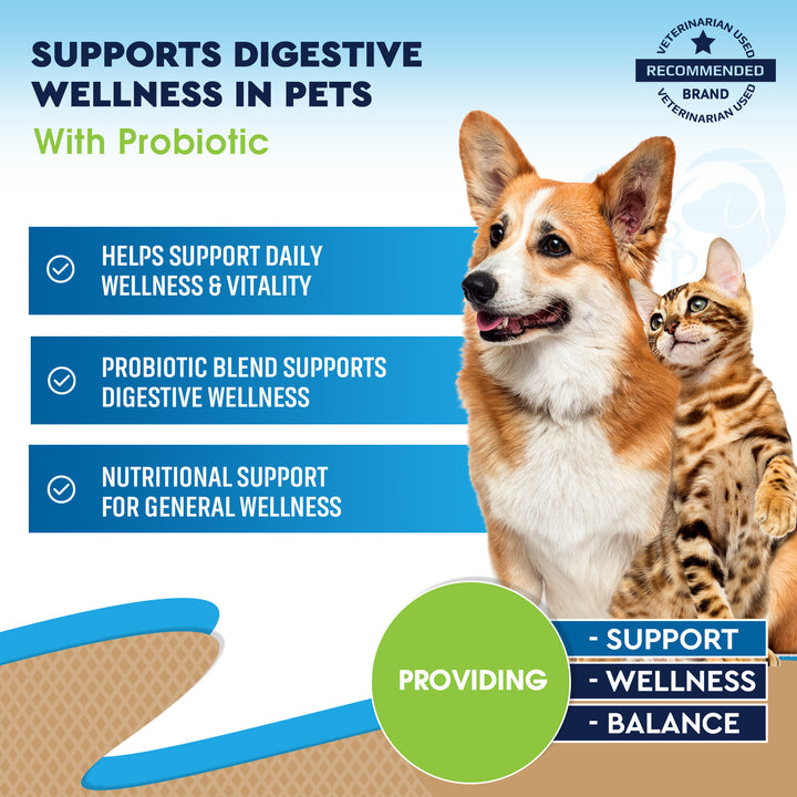 Natural Digestive Support for Dogs & Cats – Herbal Blend with Probiotics – Supports Normal Gut & Flora Balance – Daily Wellness Formula