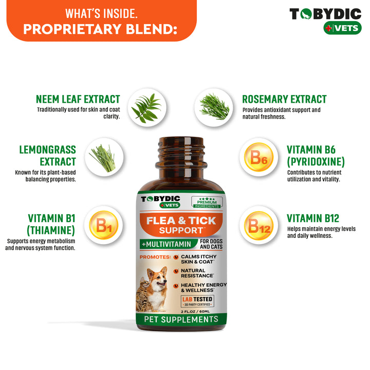 Flea & Tick Support - Oral Flea Natural Control for Dogs and Cats - Herbal for Small and Large Dogs with Multivitamin Pet Supplement Made in USA