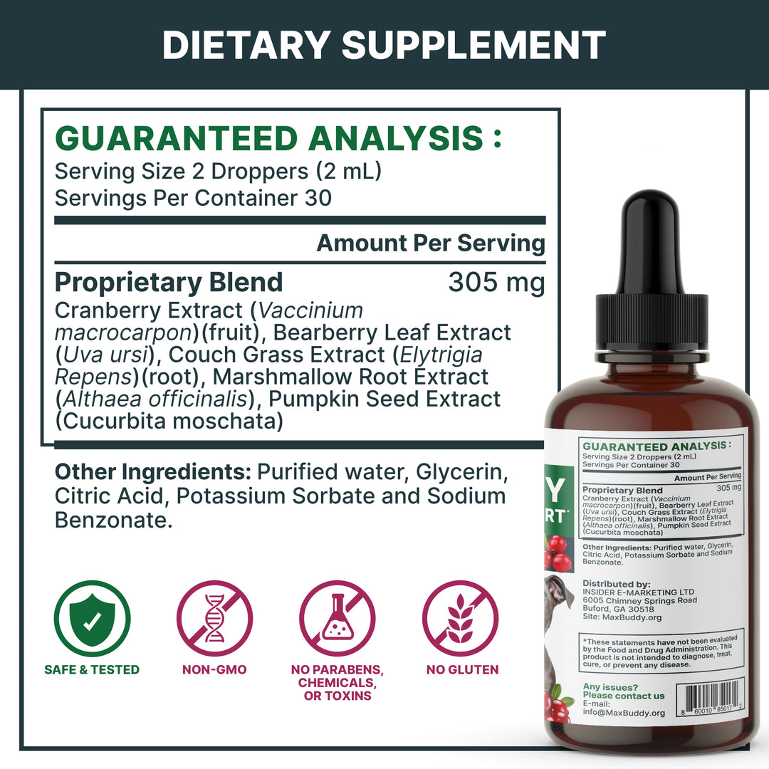 Natural UTI Treatment Support - Cranberry Urinary Tract Infection Care & Prevention Assistance for Cats and Dogs – Kidney & Bladder Wellness Supplement Drops - Support for Urine Flow