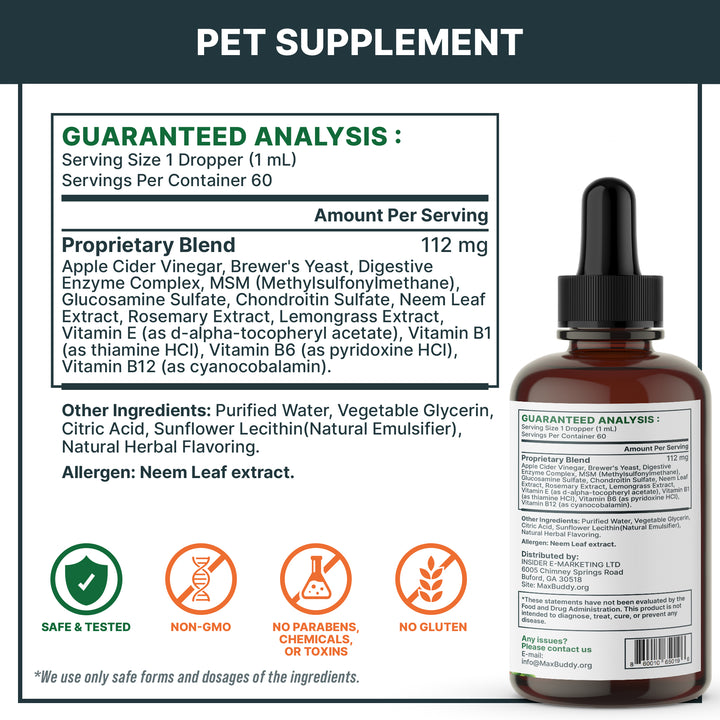 Flea and Tick Oral Support for Dogs and Cats – Natural Flea Control with Multivitamin - Supplement Drops for Small and Large Dogs – Made in The USA
