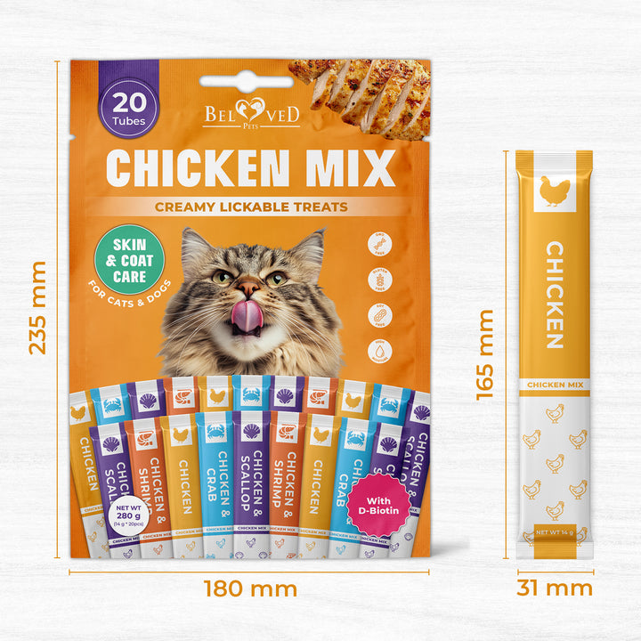 Creamy Lickable Cat Treats & Wet Squeeze Tubes – Chicken Mix, Liquid Cat Snacks, Skin & Coat Care, Multivitamin Treats for Cats & Small Dogs, Lick Up (10 Ounce (Pack of 1), Chicken Mix 40 Sticks)