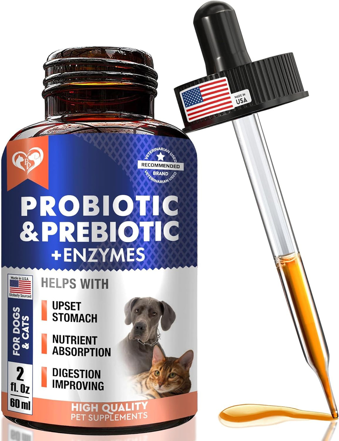 Probiotics & Prebiotics with Enzymes for Dogs and Cats - Digestive Gut Flora Health Pet Food Supplements - Constipation & Diarrhea and Gas Home Remedy - Upset Stomach Relief - Made in USA