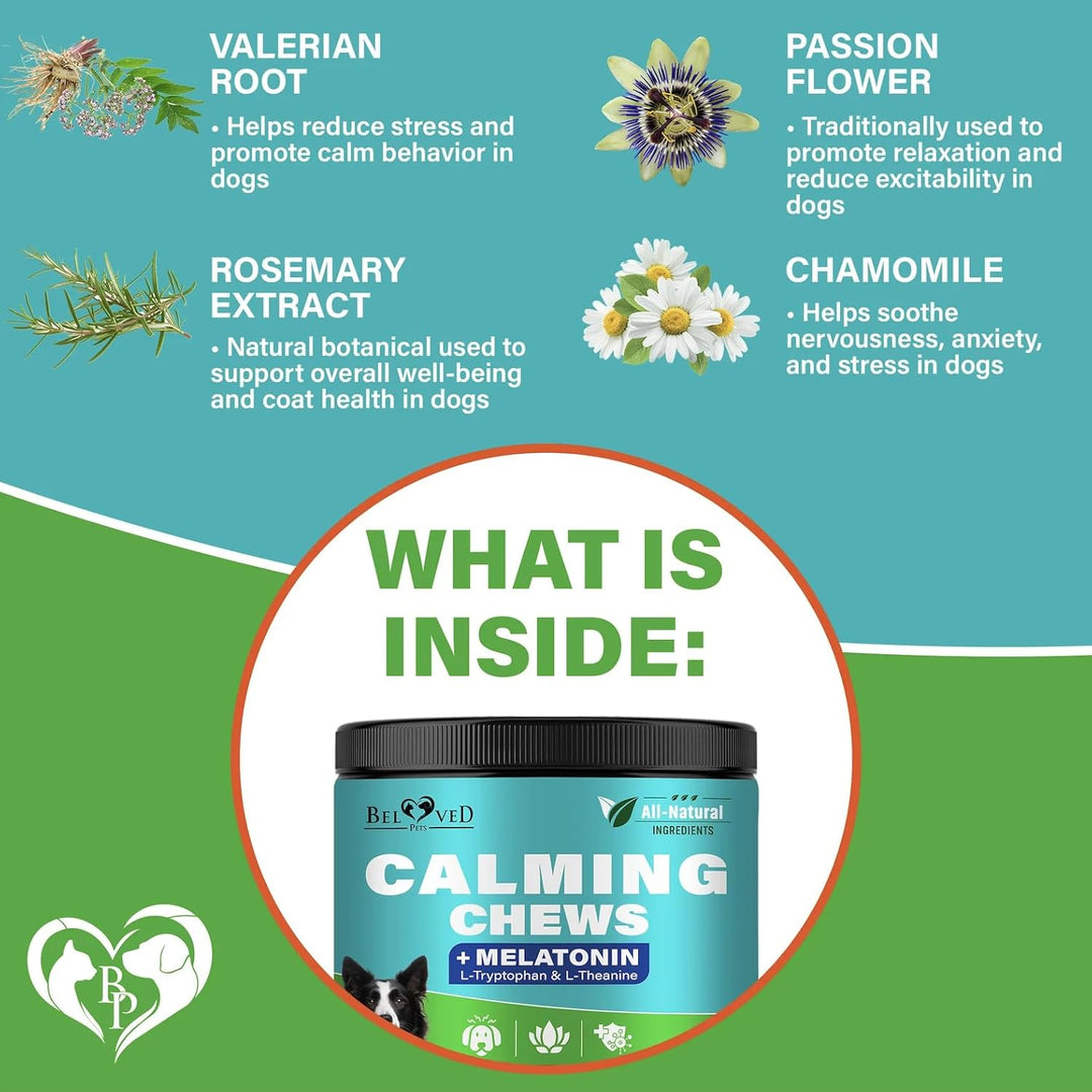 Beloved Pets Calming Chews for Dogs with Melatonin - Bacon Flavor, Made in USA