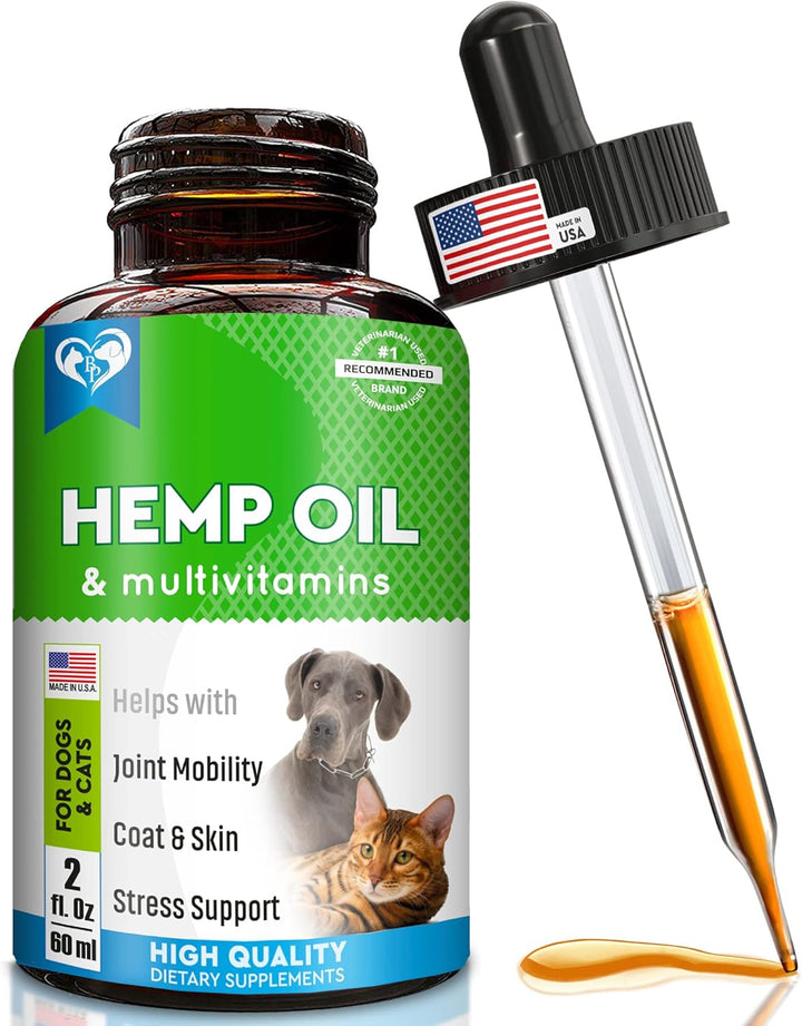 Cat & Dog Hemp Oil Drops - Pet Calming Anti Anxiety & Herbal Stress Relief - Natural Organic Liquid Medication for Arthritis & Hip, Joint Pain Releaf - Dog Sedative Supplements Made in USA