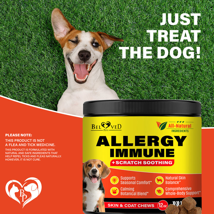 Dog Anti Itch & Allergy Relief Chews - Dry Itchy Skin & Hot Spot Treatment with Probiotic, Omega 3 Oil- Immune Supplement & Seasonal Allergies Medicine for Dogs, Puppy - 140 Bites
