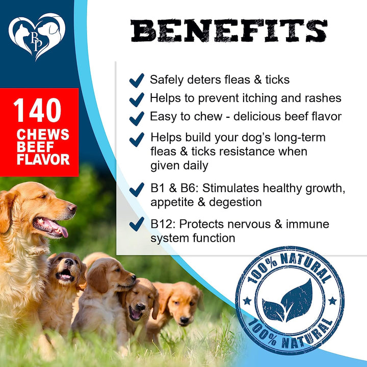 Beloved Pets Flea and Tick Prevention Chewable Pills for Dogs - Revolution Oral Flea Treatment for Pets - Pest Control & Natural Defense - Chewables Small Tablets Made in USA (Beef)