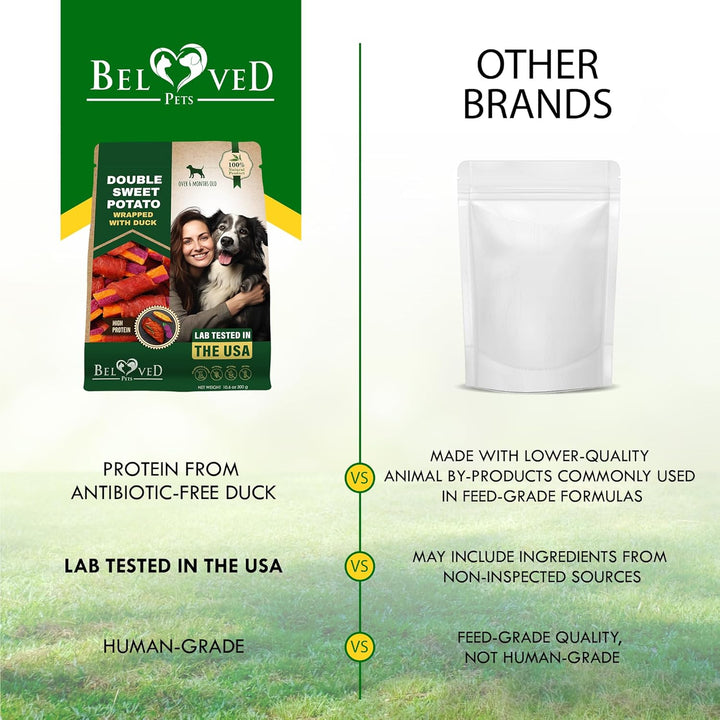 Beloved Pets Sweet Potato Dog Treats & Healthy Duck Chews 10.6 Oz - Puppy Snacks & Soft Bones for Large, Medium & Small Breeds - Natural Dog Food & Grain-Free, Rawhide-Free Training Jerky Wraps