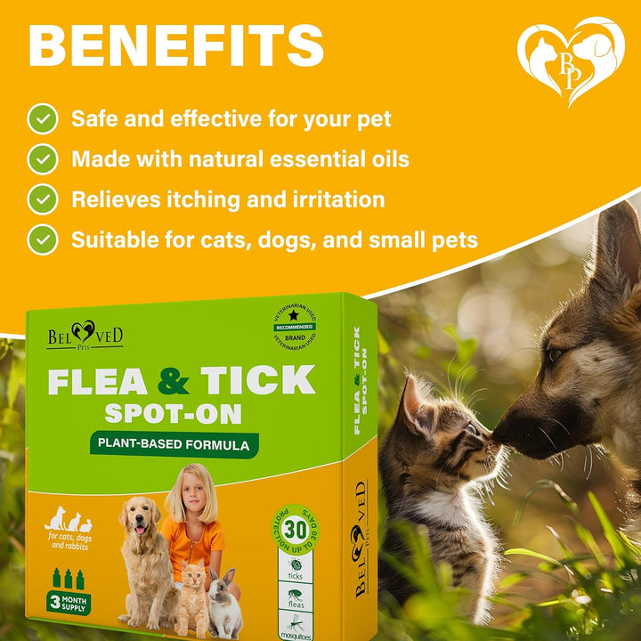 Flea and Tick Prevention for Small Dogs & Cats, Rabbits - Natural Flea Treatment & Pest Control - Topical Flea & Mosquito Repellent for Puppy and Kitten - All Pets