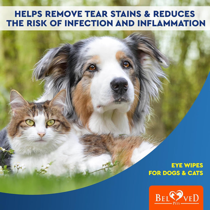 Eye Wash Wipes for Dogs and Cats - Infection Treatment & Tear Stain and Discharge Remover Pads - Addition for Eye Care Cleaner Drops