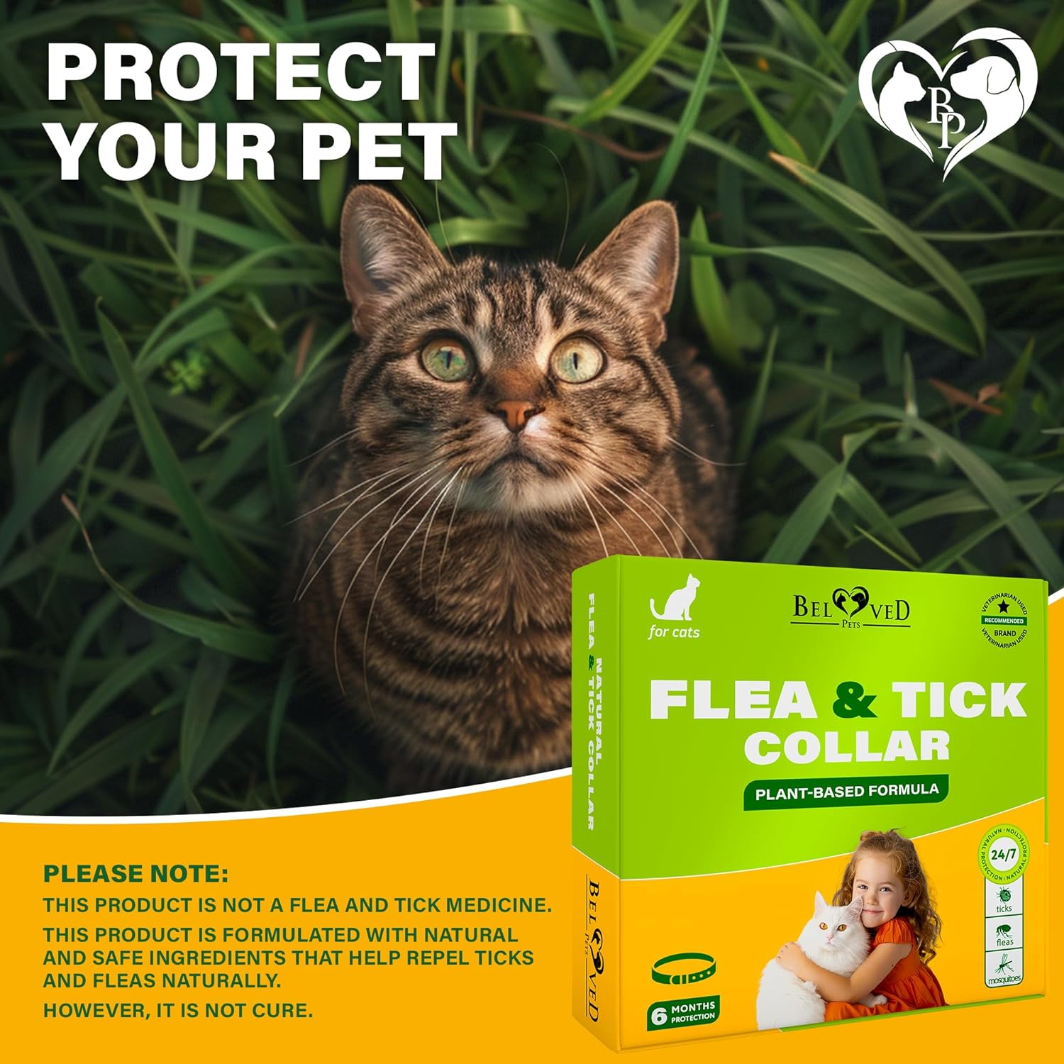 Natural Flea Tick Collar for Cats 12 Months Control of Best Prevention Safe Treatment Anti Fleas and Ticks Essential Oil Repellent 1 Pack