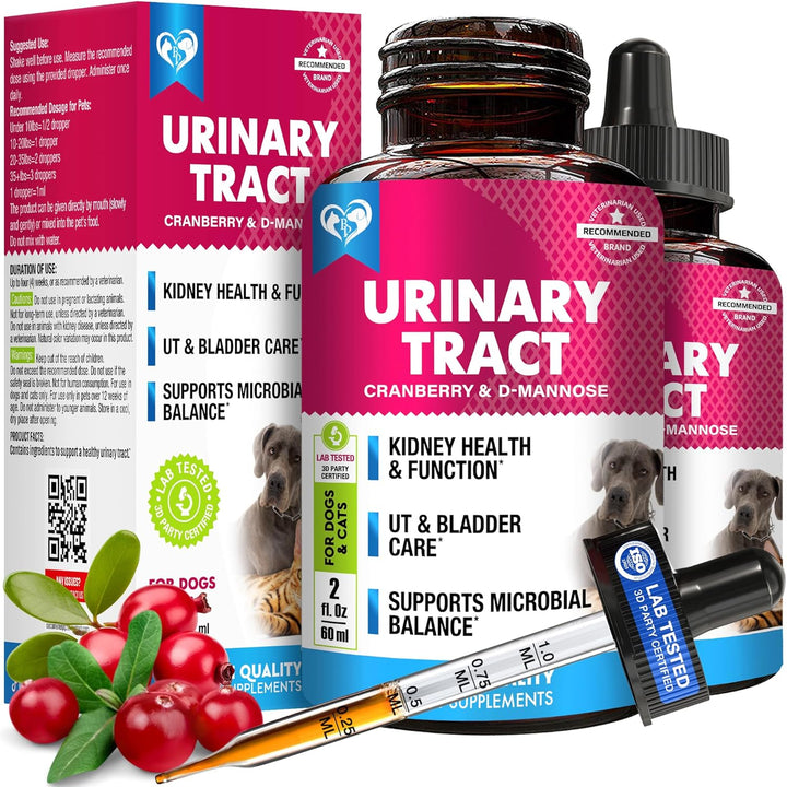 Cat & Dog Urinary Tract Infection Treatment & Natural UTI Medicine Cranberry & D-Mannose -Kidney+Bladder Support - Best Incontinence, Bladder Stones - Pet Renal Health & Care Drops