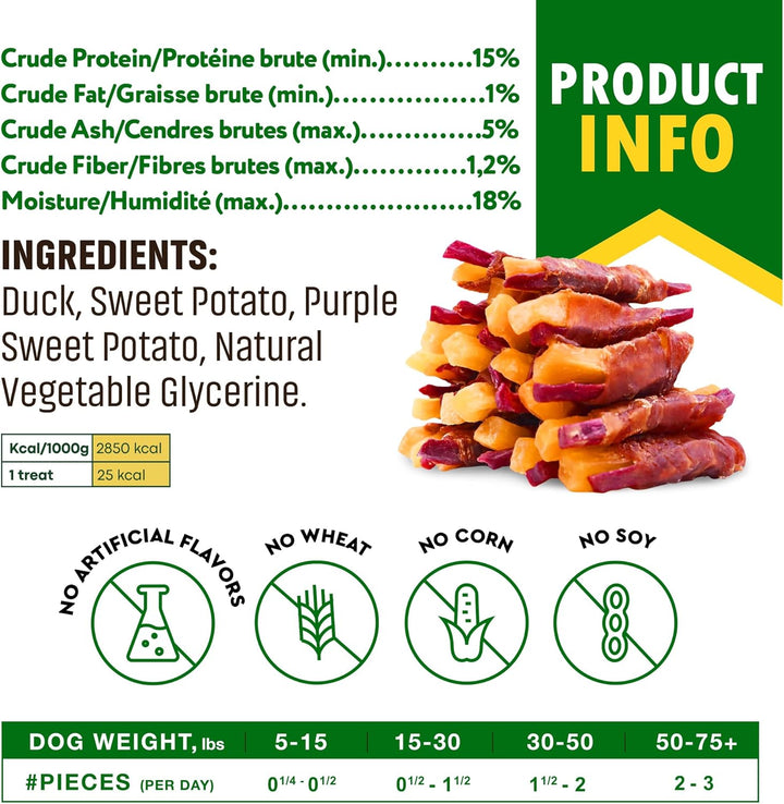 Beloved Pets Sweet Potato Dog Treats & Healthy Duck Chews 10.6 Oz - Puppy Snacks & Soft Bones for Large, Medium & Small Breeds - Natural Dog Food & Grain-Free, Rawhide-Free Training Jerky Wraps