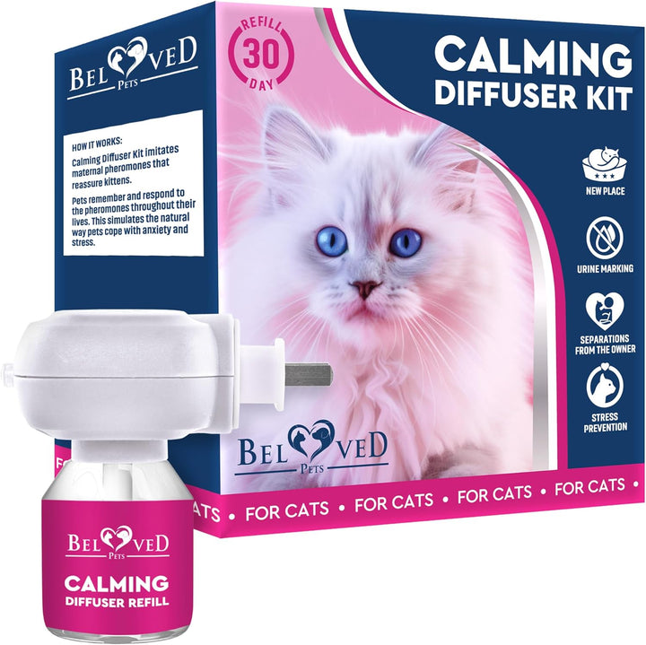 Beloved Pets Cat Calming Diffuser & Pet Anti Anxiety Products - Feline Calm Pheromones Plug in & Cats Stress Relief Comfort Help with Aggression, New Zone, Pee, Fighting with Dogs & Other Behavior