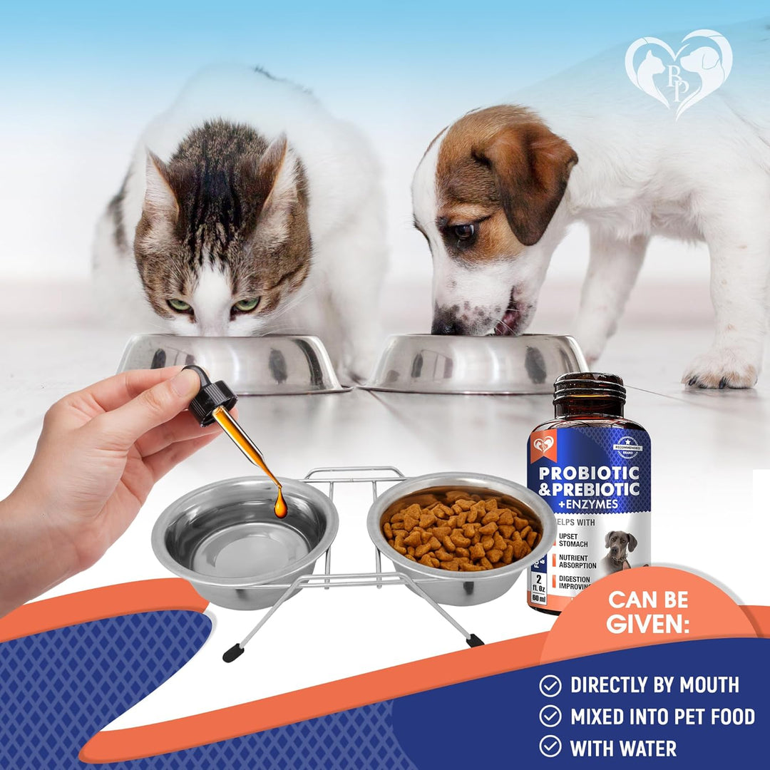 Probiotics & Prebiotics with Enzymes for Dogs and Cats - Digestive Gut Flora Health Pet Food Supplements - Constipation & Diarrhea and Gas Home Remedy - Upset Stomach Relief - Made in USA