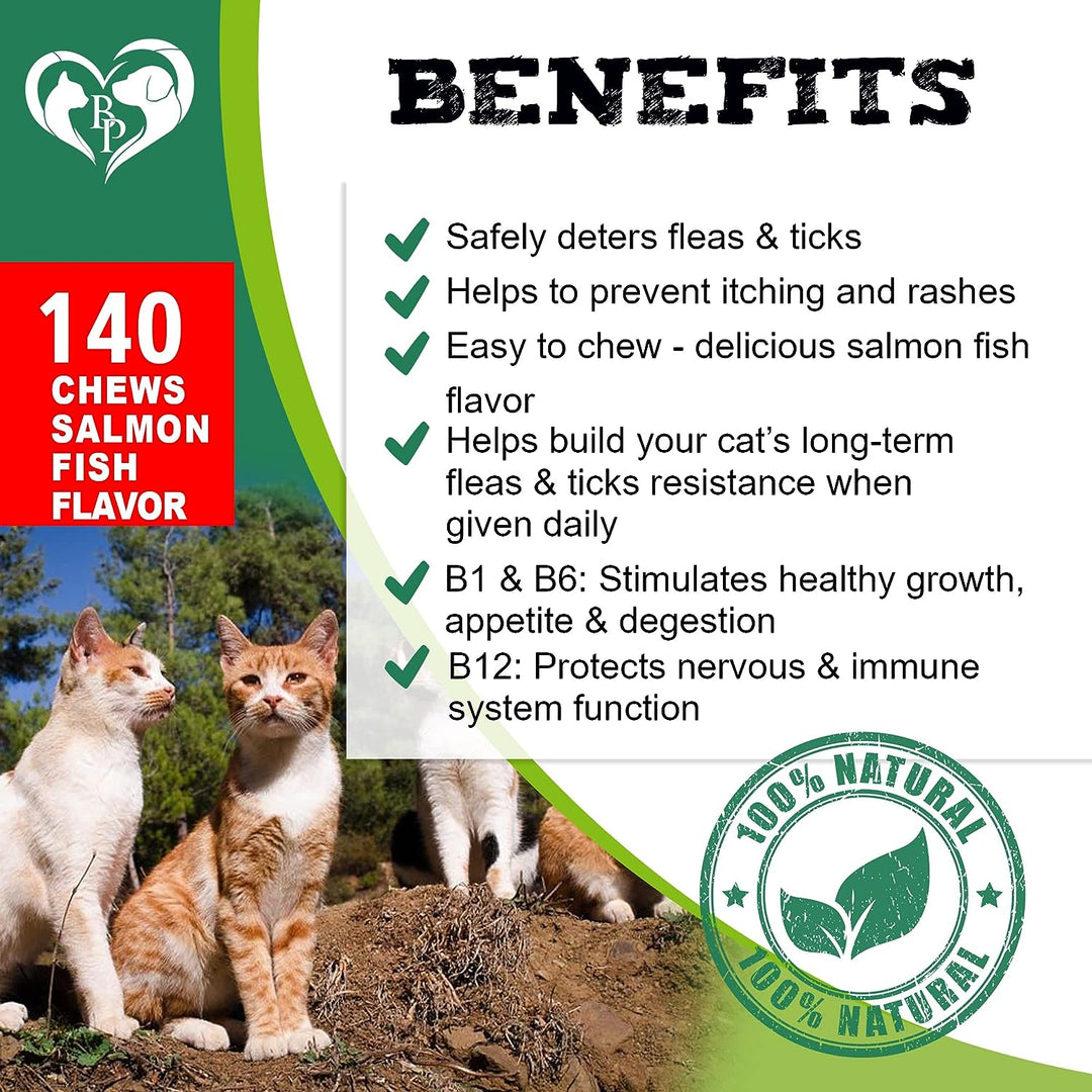 Flea and Tick Prevention Chewable Pills for Cats - Revolution Oral Flea Treatment for Pets - Pest Control & Natural Defense - Chewables Small Tablets Made in USA (Salmon Fish (for Cats))