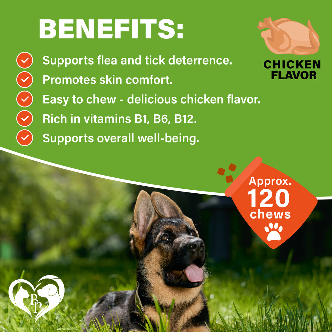 Beloved Pets Flea & Tick Support Chicken Flavor Pest Support & Natural Support Chewable Pills for Dogs, 10-oz Pack