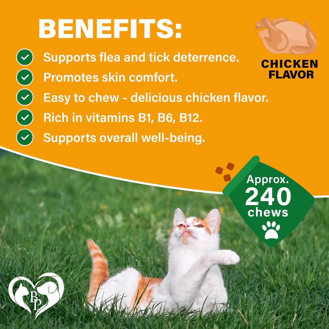 Beloved Pets Flea & Tick Support Chewable Treats with Chicken Flavor for Cats, 10-oz Pack