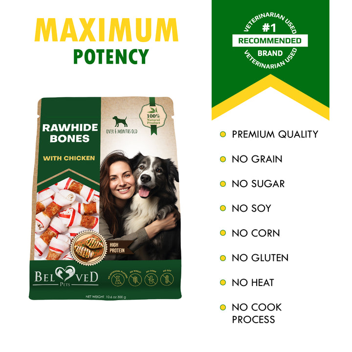 Dog Rawhide Treats Wrapped with Natural Chicken & Dog Chew Bones - Grain Free Meat & Healthy Human Grade Dried Snacks in Bulk - Best Chews for Small & Large Pet (Chicken)