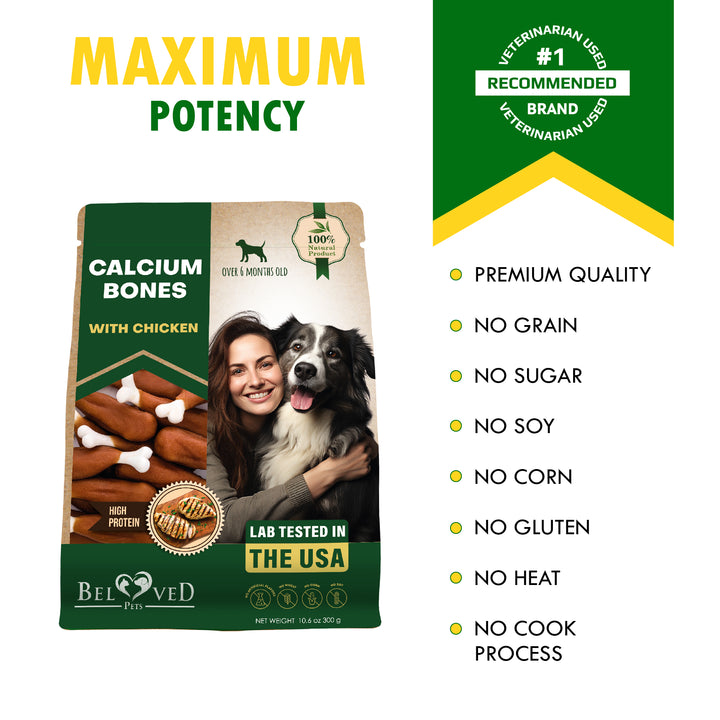 Dog Calcium Bones Wrapped Chicken & Rawhide Free Chew Treats - Pet Healthy Dried Snacks & Grain Free Meat - Bulk Best Chews for Christmas, Training Small & Large Dogs