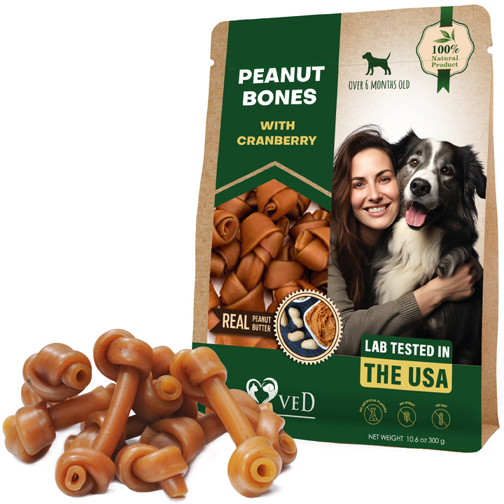 Dog Peanut Butter Bones with Cranberry & Rawhide Free Chew Treats - Pet Natural Mini & Big Snacks Healthy Collagen & Bulk Best Chews for Training Small & Large Dogs