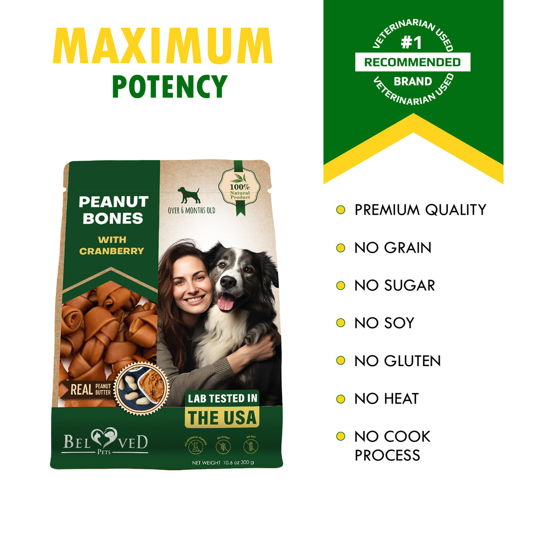 Dog Peanut Butter Bones with Cranberry & Rawhide Free Chew Treats - Pet Natural Mini & Big Snacks Healthy Collagen & Bulk Best Chews for Training Small & Large Dogs