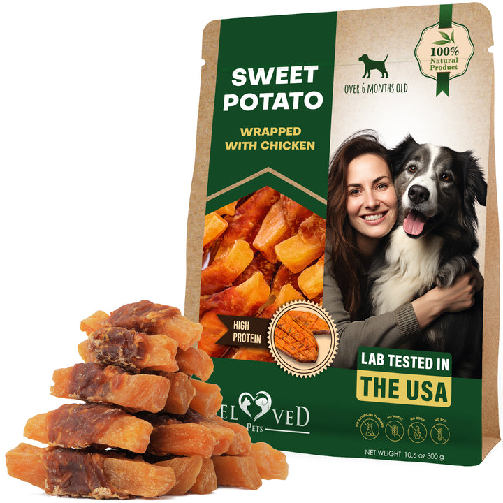 Dog Sweet Potato Wrapped with Chicken & Pet Natural Chew Treats - Grain Free Meat & Human Grade Dried Snacks in Bulk - Best Twists for Training Small & Large Dogs (Sweet Potato)