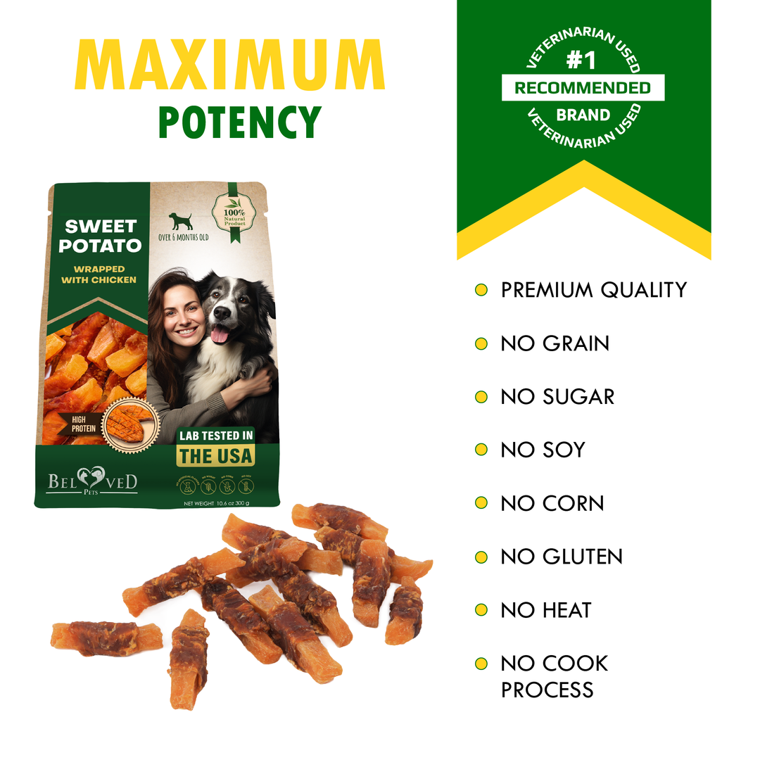 Dog Sweet Potato Wrapped with Chicken & Pet Natural Chew Treats - Grain Free Meat & Human Grade Dried Snacks in Bulk - Best Twists for Training Small & Large Dogs (Sweet Potato)