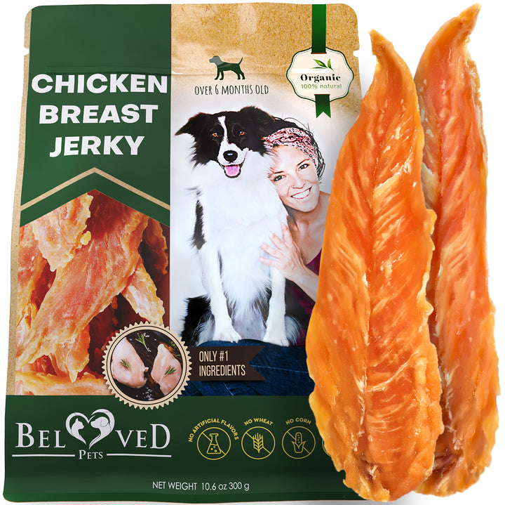 Beloved Pets Chicken Jerky Dog Treats & All Natural and Organic Healthy Snacks for Large & Small Dogs - Grain Free and High Protein - Human Grade Pet Chews