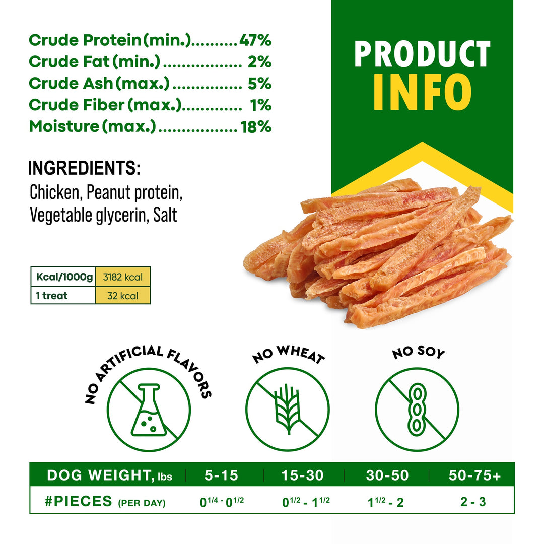 Chicken Jerky Strips Dog Treats - Human Grade Meat Sticks - Natural & Organic Pet Dried Snacks Rawhide - Free - Long Lasting Chews for Large & Small Dogs - Best for Training & Healthy Teeth