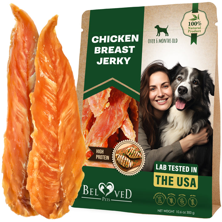 Beloved Pets Chicken Jerky Dog Treats & All Natural and Organic Healthy Snacks for Large & Small Dogs - Grain Free and High Protein - Human Grade Pet Chews