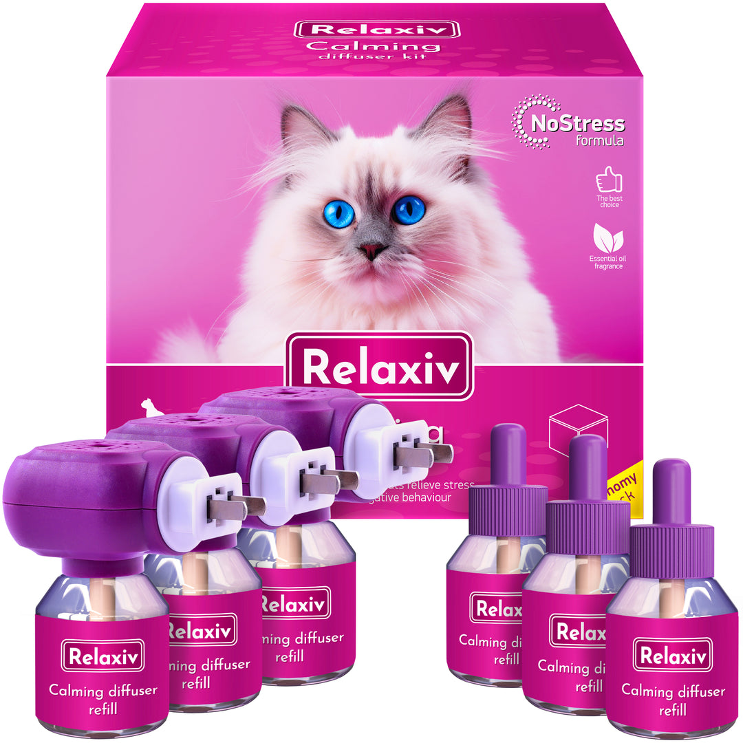 Cat Calming Pheromone Diffuser Kit | Improved DE-Stress Formula | Anti-Anxiety Treatment for Cats | Reduces Stress, Scratching, Fighting & Other Problematic Behavior (3 Diffusers + 6 Refills)