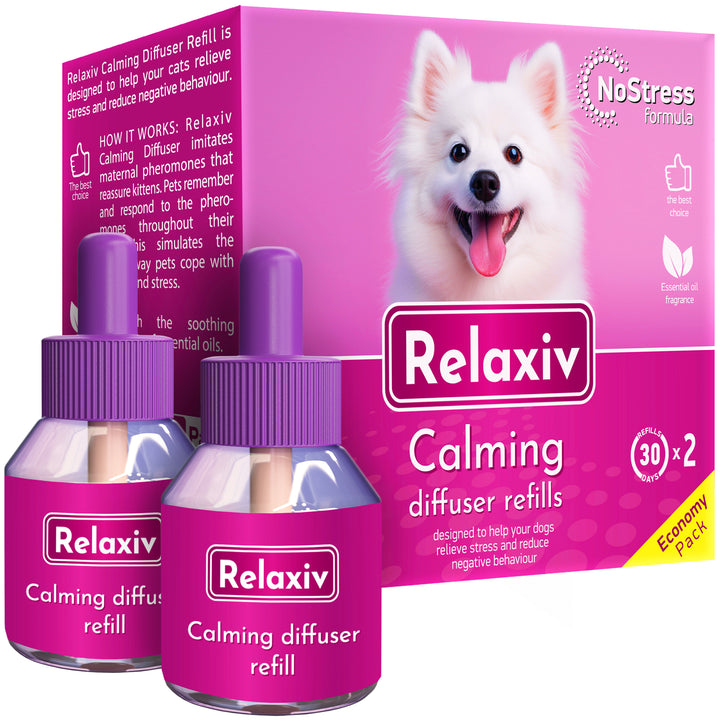 Relaxiv Dog Calming Pheromone Diffuser Refill 2 Pack | Improved in Germany DE-Stress Formula | Anti-Anxiety Treatment for Cats | Reduce Spraying, Scratching, Fighting