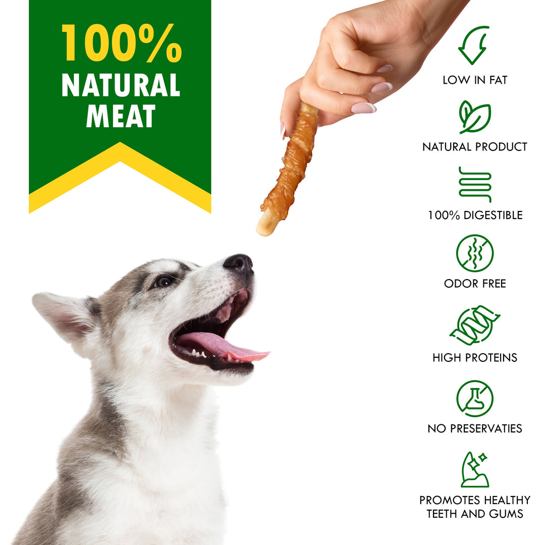 Biscuits Sticks Dog Treats Chicken Wrapped Human Grade Meat - Natural & Organic Dried Snacks Rawhide - Free & Grain Free Long Lasting Chews for Large & Small Dogs - Best for Training & Healthy Teeth