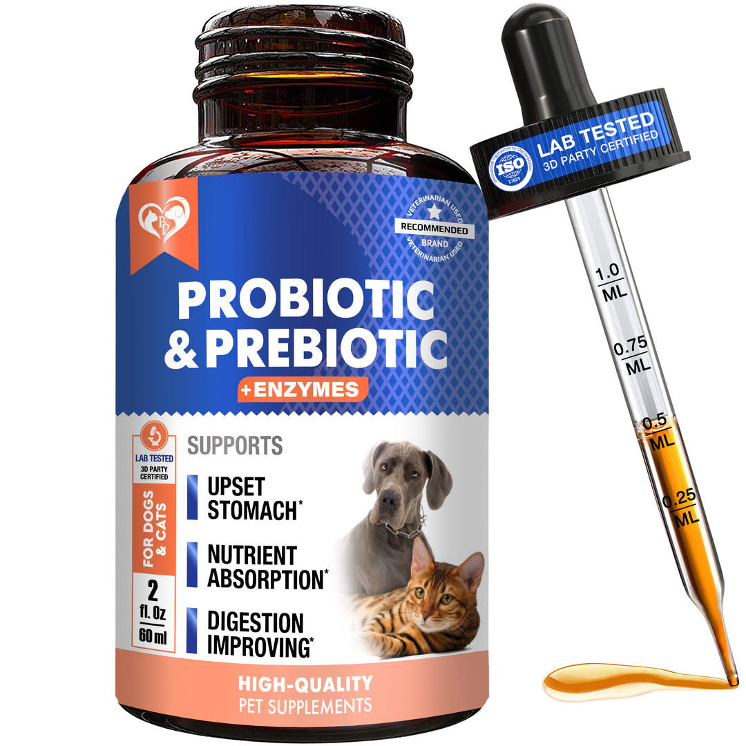 Probiotics & Prebiotics with Enzymes for Dogs and Cats - Digestive Gut Flora Health Pet Food Supplements - Constipation & Diarrhea and Gas Home Remedy - Upset Stomach Relief - Made in USA