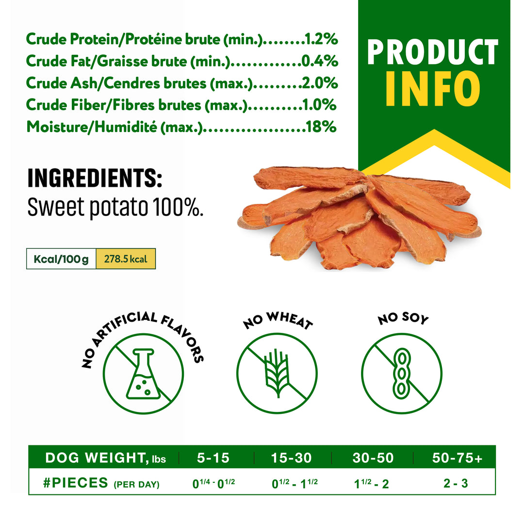 Sweet Potato Dog Treats Chips - All Natural Pet Snack Chews - Grain Free & Human Grade Dried Snacks in Bulk - Best Jerky for Training Small & Large Dogs