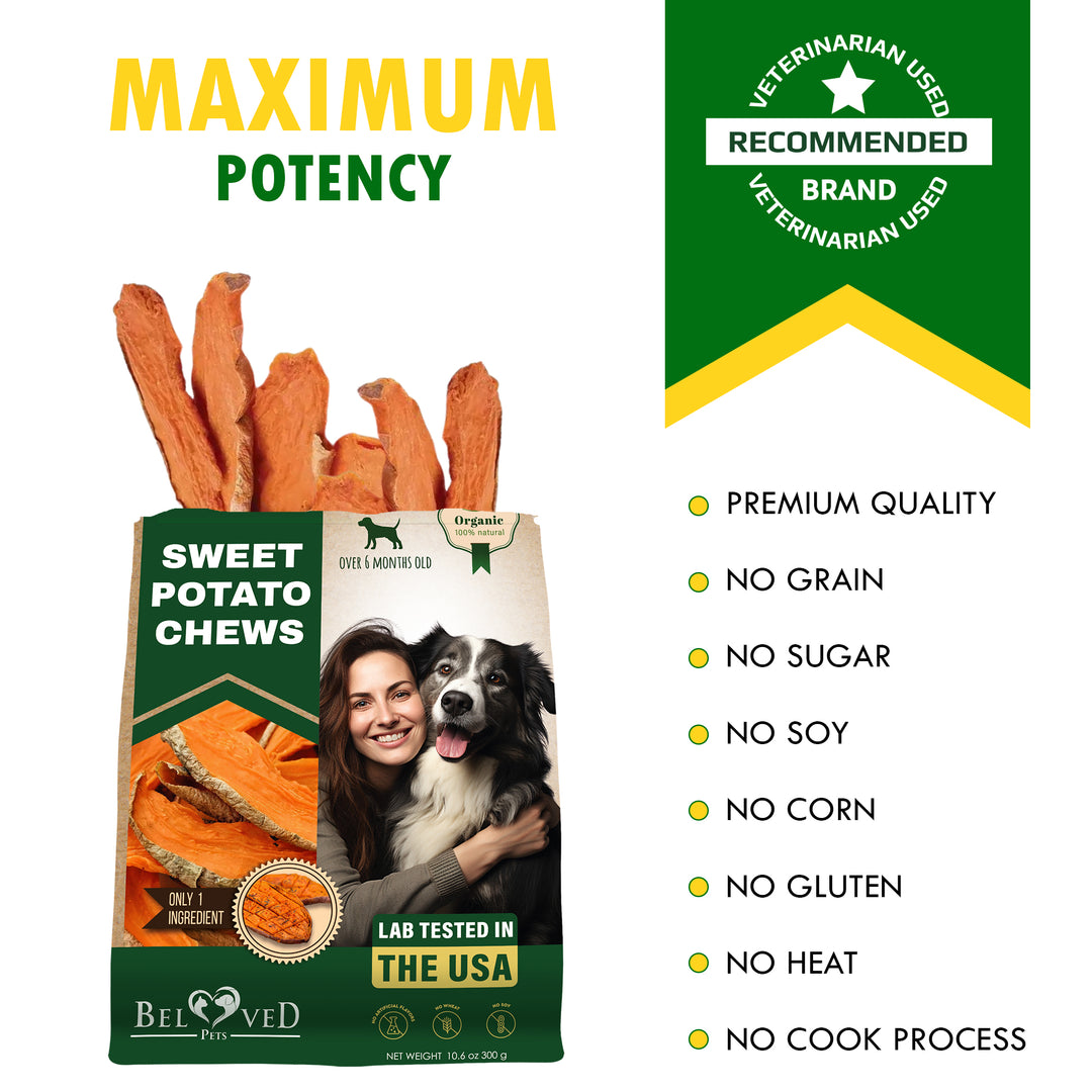 Sweet Potato Dog Treats Chips - All Natural Pet Snack Chews - Grain Free & Human Grade Dried Snacks in Bulk - Best Jerky for Training Small & Large Dogs