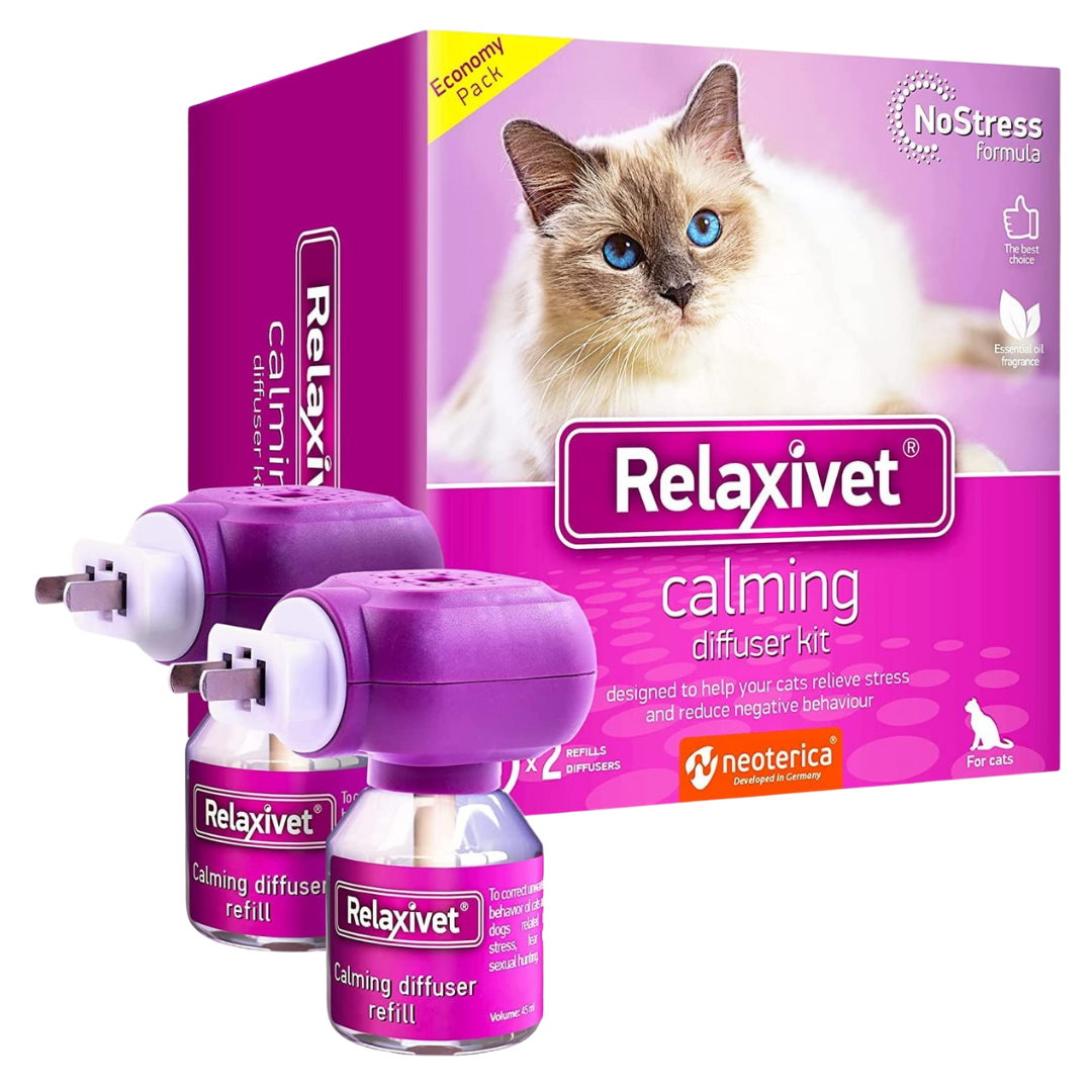 Products Relaxivet Cat Calming Diffuser & Pet Anti Anxiety Products - Feline Calm Pheromones Plug in & Cats Stress Relief Comfort Helps with Pee, New Zone, Aggression (2 Pack (2 Diffusers + 2 Refills))